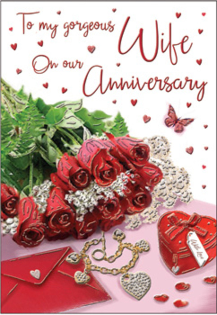 This anniversary card scene presents a richly detailed tableau, as if laid out in a peaceful corner of a Woodside living room just before being handed to a loved one. At the heart of the composition, a bouquet of classic red roses takes centre stage, each bloom luxuriously full and perfectly formed. Their deep, confident red is softened by the fresh greens that curl and weave among the stems, mimicking the natural abundance you might see in the flower beds around local Woodside gardens. The roses are elegantly wrapped, their edges folding and overlapping like delicate fabric, suggesting the careful touch of an experienced florist. Surrounding the bouquet, fine lace and delicate heart motifs lend a romantic, slightly vintage charm, reminiscent of heirloom linens or treasured keepsakes passed down through a family. Nearby rests a jewellery set, catching the light with subtle hints of gold and silver, accompanied by a vivid red box that hints at a thoughtfully chosen gift tucked inside. The textures in the image-velvet petals, smooth metal, silky ribbon, and perhaps a whisper of satin-combine to evoke a sense of warmth and intimacy. Soft, diffused lighting washes over everything, highlighting the curves of the flowers and the contours of the keepsakes without any harsh shadows. The scripted message on the card curves gracefully across the surface, enhancing the sense of occasion rather than overwhelming it. Altogether, the arrangement feels like a warm embrace in visual form, ideal for honouring years of shared memories and quiet moments together in Woodside.