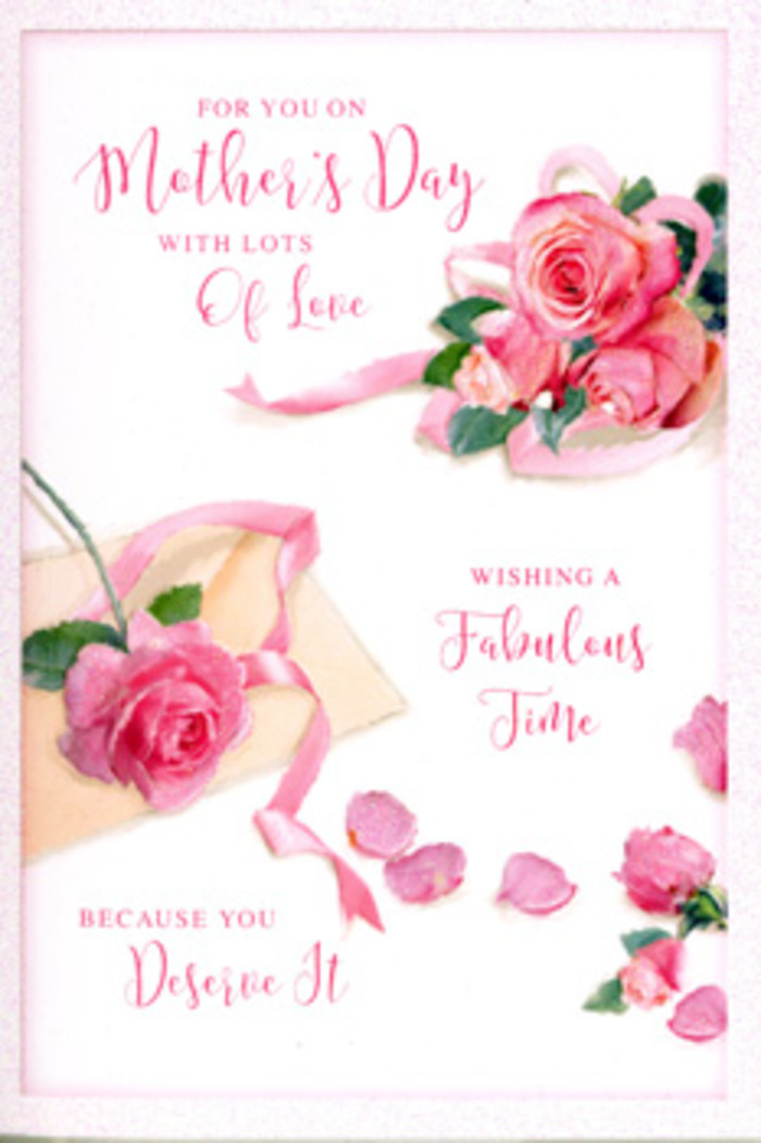 The Mother's Day card in this image unfolds like a small floral story, centred on a lush arrangement of blush pink roses that appear almost lifelike in their detail. Their petals are layered in generous, velvety spirals, some blooms fully open with ruffled edges, others only just beginning to unfurl, suggesting the different stages of love and care that grow over the years. Set against a soft white background, the roses create a gentle contrast, their warm tones echoing the delicate colours you might notice in spring borders along the quieter streets of Woodside. A pastel ribbon weaves through the main bouquet, looping under and over the blossoms in an easy, relaxed curve, as if a florist had tied it by hand and then allowed it to rest naturally where it fell. Around the arrangement, a light scattering of loose petals lies across the card's surface, as though a fresh bouquet has just been set down and a few petals drifted away in the process, adding a poetic and slightly nostalgic feeling. Hand-lettered script in a graceful, flowing style carries a loving Mother's Day message, the strokes of the lettering echoing the soft arcs of the rose stems and ribbon. The lighting is subtle, bathing the whole card in a calm, diffuse glow that softens every contour and makes the colours feel even more gentle and inviting. The overall impression is one of quiet, heartfelt appreciation, like a moment of stillness at home in Woodside before the day's celebrations begin, perfectly complementing a fresh floral delivery arranged with the same attentive eye for detail.